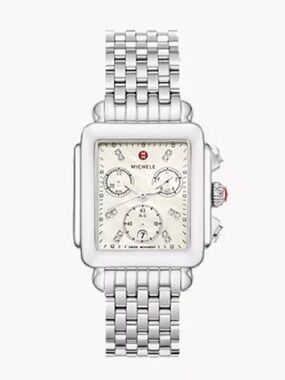 Michele Silver Stainless Steel Chronograph Watch with White Dial